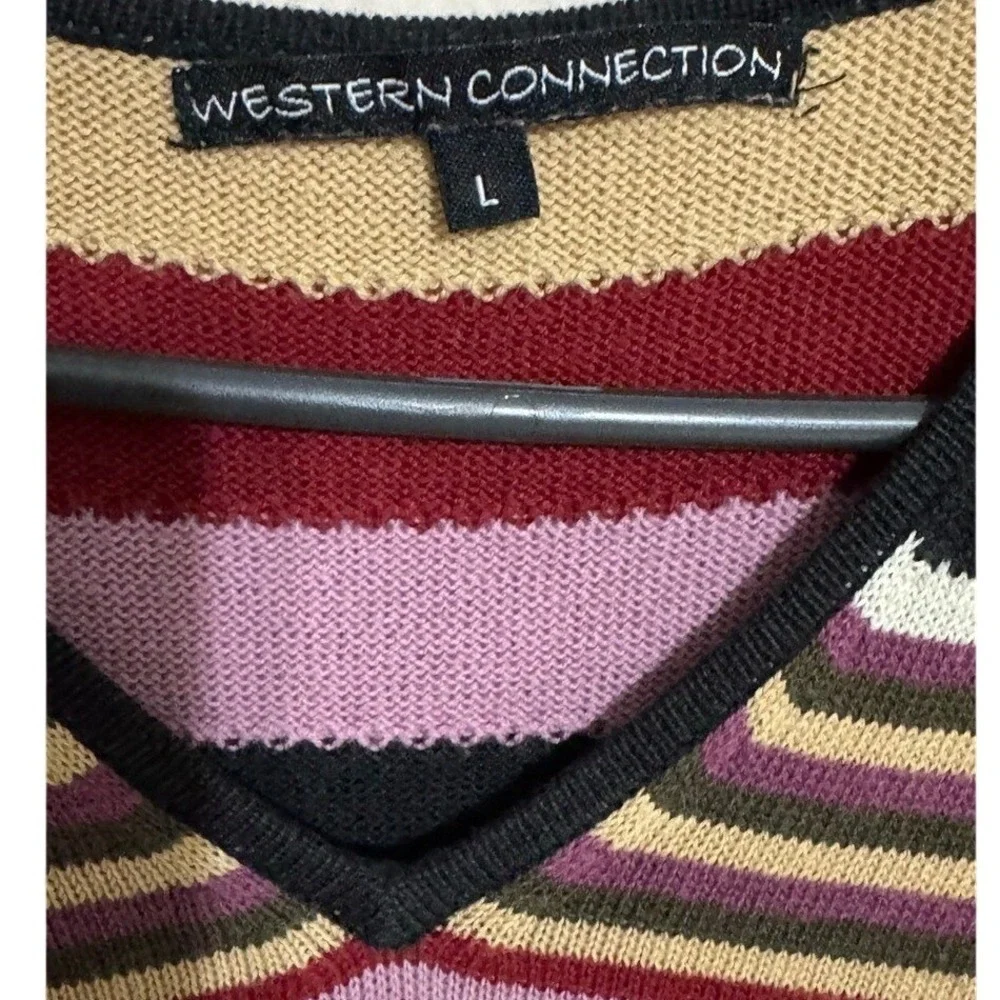 Vintage Western Connection Striped Boho Knit‎ V-Neck Sweater Top Large